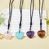 FIBLOOM 4Pcs 4 Style Heart Natural & Synthetic Mixed Gemstone Pendant Necklace with Nylon Cords NJEW-FI0001-50-4