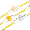 Brass Hexagonal Column Glass Seaded Beaded & Resin Round Beaded Link Chains CHC-G026-01H-1