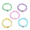 Electroplated Natural Quartz Hexagon & 8mm Synthetic Moonstone Holographic Round Beaded Stretch Bracelets BJEW-JB10922-1