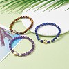 Faceted Round Natural Tiger Eye & Lapis Lazuli & Amethyst Beads Stretch Bracelets Set BJEW-JB07082-2