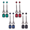 ANATTASOUL 4 Pairs 4 Colors Rhinestone Rectangle Dangle Stud Earrings EJEW-AN0004-18-1