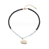 Natural Aquamarine & Lava Rock Beaded Necklace with Brass Charm NJEW-JN03997-2