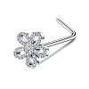 316L Surgical Stainless Steel Micro Pave Clear Cubic Zirconia Flower L-Shaped Nose Rings WG35933-02-2