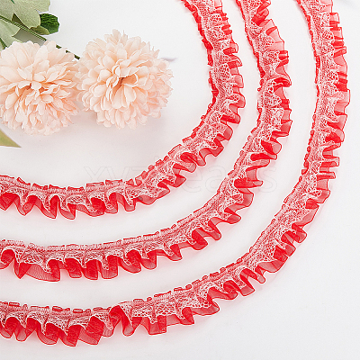 Double Layer Pleated Polyester Lace Trim OCOR-WH0079-37-1