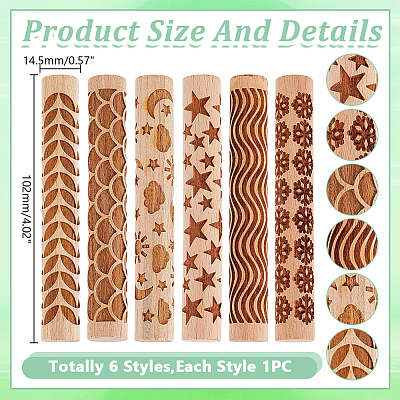 6Pcs 6 Styles Wooden Rolling Pin BAKE-HY0001-01B-1