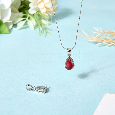 2Pcs Rhodium Plated Sterling Silver Pendant Cabochon Settings STER-BBC0008-82-1