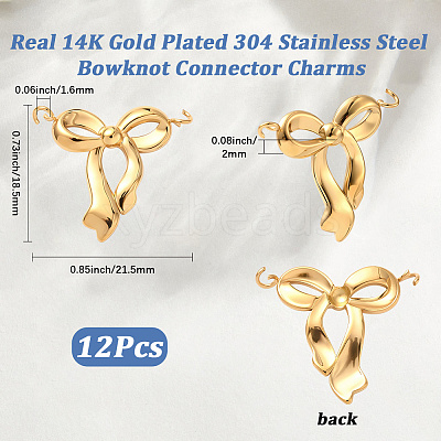12Pcs 304 Stainless Steel Bowknot Connector Charms STAS-BBC0006-98-1