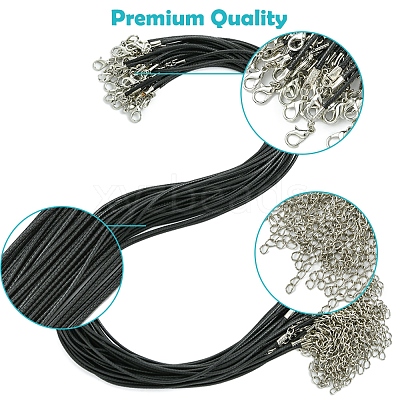 36Pcs Black Waxed Cord Necklace Making NCOR-FS0001-05P-1