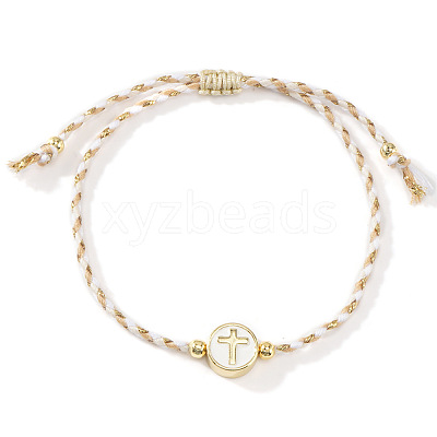 Handmade Flat Round with Cross Brass Resin Beaded Adjustable Bracelets RY0918-3-1