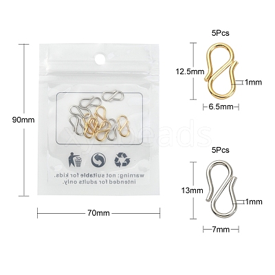 10Pcs 2 Colors 304 Stainless Steel S Hook Clasps STAS-YW0001-31-1