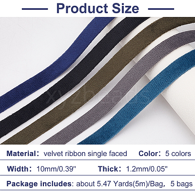 5 Bags 5 Colors Velvet Ribbon OCOR-AR0001-54C-1