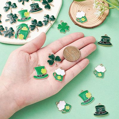 35Pcs 7 Styles Saint Patrick's Day Alloy Enamel Pendants ENAM-CJ0005-45-1