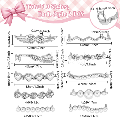 20Pcs 10 Styles Alloy & Crystal Rhinestone & Plastic Pearl Shoe Buckle Clips FIND-PH0024-68P-1