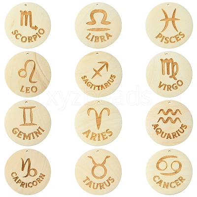 12Pcs 12 Styles Wood Pendants WOOD-FS0001-25-1