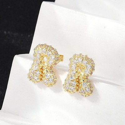 Brass Micro Pave Cubic Zirconia Stud Earrings EJEW-Z091-04G-R-1