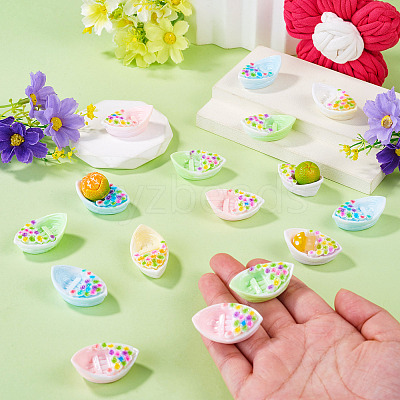30Pcs 5 Colors Resin Ship with Flower Miniature Ornaments AJEW-TA0005-86-1