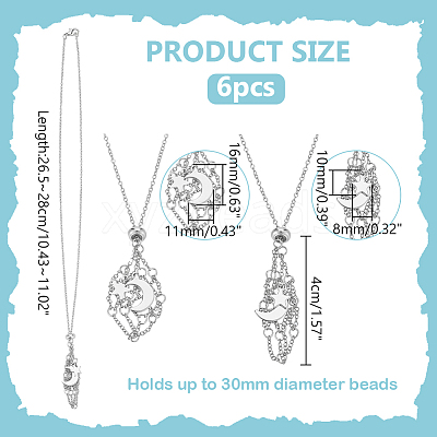6Pcs Crystal Cage Holder Necklace NJEW-AB00035-1