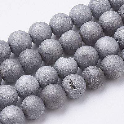 Electroplate Natural Druzy Geode Weathered Agate Beads Strands G-S284-6mm-07-1