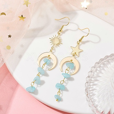 Moon & Sun & Star Brass Asymmetrical Earrings EJEW-JE05461-05-1