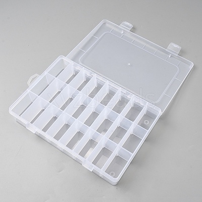 24 Grids Plastic Adjustable Dividers Storage Boxes with Hinged Lid CON-WH0086-215-1