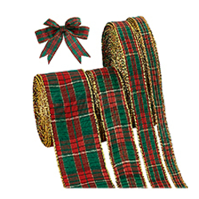 Red and Green Checkered Christmas Polycotton Ribbon OCOR-PH0005-70-1