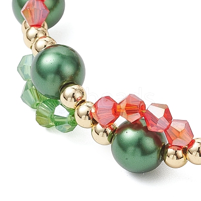 Christmas Glass & Baking Paint Pearlized Glass Pearl Round Beaded Bracelets for Women BJEW-JB12441-01-1