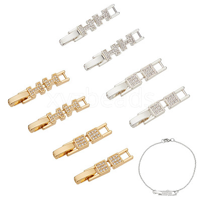 8Pcs 4 Styles Brass Micro Pave Clear Cubic Zirconia Fold Over Clasps KK-AR0004-76-1