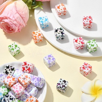 30Pcs UV Plating Acrylic Printed Beads MACR-CJ0002-10-1