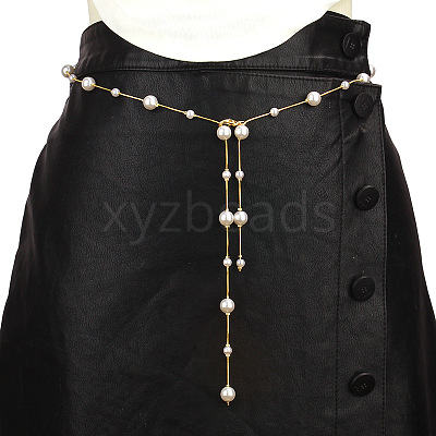 Alloy & Plastic Pearl Round Beaded Tassel Waist Belly Chains for Women FS-WG2A056-01-1