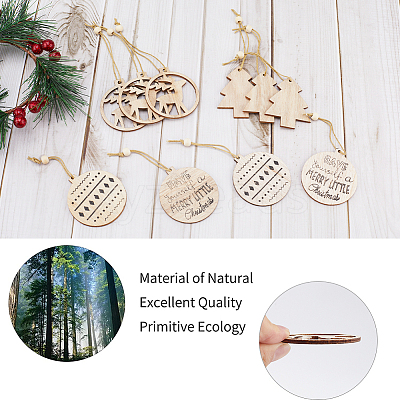 2 Sets 2 Style Christmas Theme Wood Pendants Decoration HJEW-GF0001-39A-1
