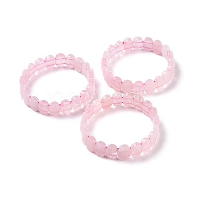 Natural Rose Quartz Oval Beaded Stretch Bracelet G-E010-01N-1