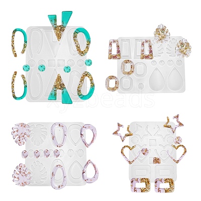 4Pcs Geometric/Teardrop/Heart Pendant & Links Silicone Molds DIY-LS0003-22-1