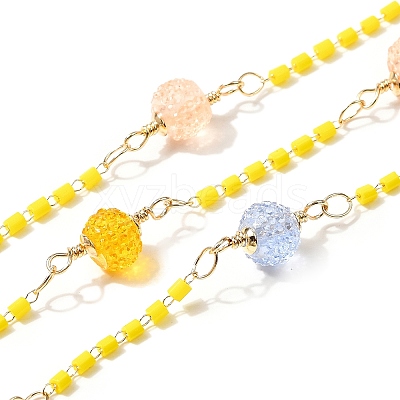 Brass Hexagonal Column Glass Seaded Beaded & Resin Round Beaded Link Chains CHC-G026-01H-1