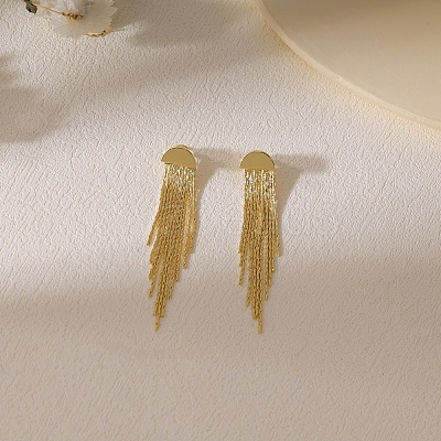 Brass Chain Tassel Stud Earrings FS-WGE0263-01-1