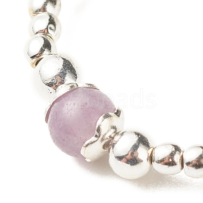 2Pcs 2 Style Natural Lavender Amethyst & Synthetic Hematite Beaded Rings with Brass Tree of Life Charms RJEW-JR00474-04-1