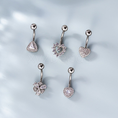 316L Surgical Stainless Steel Clear Cubic Zirconia Curved Barbell Belly Rings WG7644D-03-1