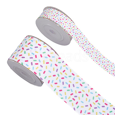 4Rolls 2 Styles Printed Polyester Grosgrain Ribbons OCOR-GF0004-70-1
