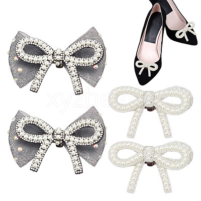 4Pcs 2 Styles Bowknot Polyester Rhinestone Shoe Decorations AJEW-HY0001-79-1
