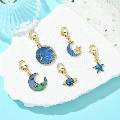 5Pcs Alloy Enamel Moon Star Planet Pendant Decorations HJEW-JM02856-1
