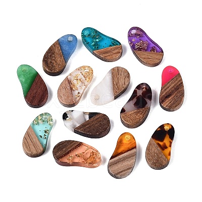 Mixed Styles Transparent Resin & Walnut Wood Pendants RESI-N053-26-1
