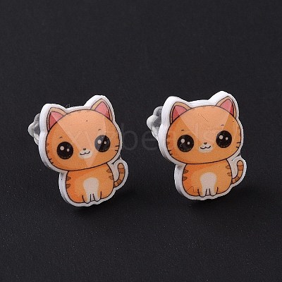 Acrylic Cat Stud Earrings with Platic Pins for Women EJEW-F293-04D-1