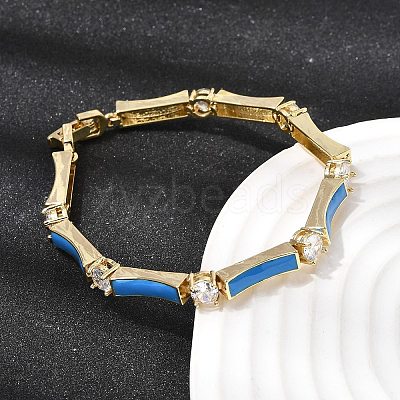 Brass Micro Pave Clear Cubic Zirconia Link Chain Bracelets for Women BJEW-H639-04G-1
