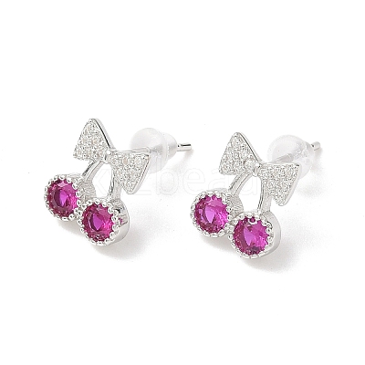 925 Sterling Silver Micro Pave Cubic Zirconia Stud Earrings EJEW-B144-02S-1