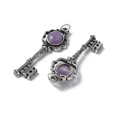 Key Brass Natural Amethyst Big Pendants KK-D361-01AS-16-1