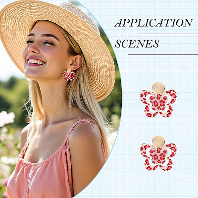 Brass Printing Acrylic Butterfly Dangle Stud Earrings EJEW-TA00674-1