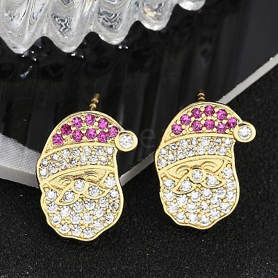 Christmas Rack Plating Brass Cubic Zirconia Stud Earrings EJEW-K245-55B-G-1