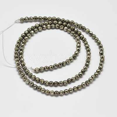 Natural Pyrite Round Beads Strands G-F197-09-3mm-1