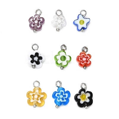 Handmade Millefiori Glass Charms PALLOY-JF04572-02-1