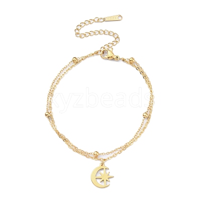 304 Stainless Steel Cable & Satellite Chains Double Layer Multi-strand Bracelet BJEW-E092-04G-1