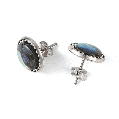 Paua Shell & Brass Stud Earrings for Women EJEW-JE07472-02-1